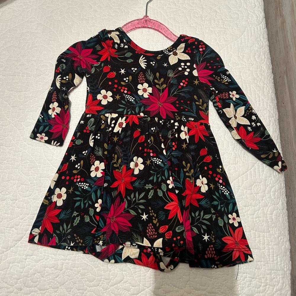 6-12 month Little Sleepies Bamboo long sleeved poinsettia Christmas dress